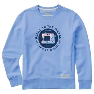 Life is Good Pedal to the Metal Sewing Crew Sweatshirt XXL Cornflower Blue NWI